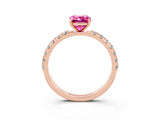 Rose gold Emerald Cut Pink Sapphire Solitaire Pavé Band with Four-Prong Setting_27