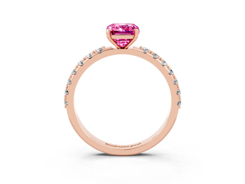 Rose gold Emerald Cut Pink Sapphire Solitaire Pavé Band with Four-Prong Setting_27