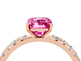 Rose gold Emerald Cut Pink Sapphire Solitaire Pavé Band with Four-Prong Setting_28