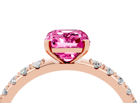 Rose gold Emerald Cut Pink Sapphire Solitaire Pavé Band with Four-Prong Setting_28