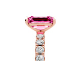 Rose gold Emerald Cut Pink Sapphire Solitaire Pavé Band with Four-Prong Setting_29
