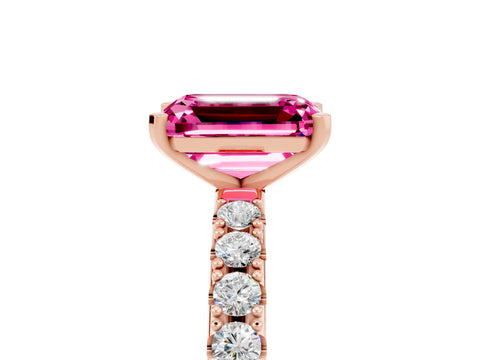 Rose gold Emerald Cut Pink Sapphire Solitaire Pavé Band with Four-Prong Setting_29