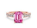 Rose gold Emerald Cut Pink Sapphire Solitaire Pavé Engagement Ring with Round Band and Prong Setting_12