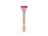 Rose gold Emerald Cut Pink Sapphire Solitaire Pavé Engagement Ring with Round Band and Prong Setting_14