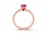 Rose gold Emerald Cut Pink Sapphire Solitaire Pavé Engagement Ring with Round Band and Prong Setting_15