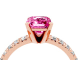 Rose gold Emerald Cut Pink Sapphire Solitaire Pavé Engagement Ring with Round Band and Prong Setting_16