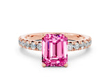 Rose gold Emerald Cut Pink Sapphire Solitaire Pavé Engagement Ring with Round Band and Prong Setting_60