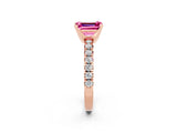 Rose gold Emerald Cut Pink Sapphire Solitaire Pavé Engagement Ring with Round Band and Prong Setting_62
