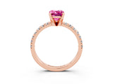 Rose gold Emerald Cut Pink Sapphire Solitaire Pavé Engagement Ring with Round Band and Prong Setting_63