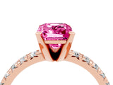Rose gold Emerald Cut Pink Sapphire Solitaire Pavé Engagement Ring with Round Band and Prong Setting_64