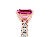 Rose gold Emerald Cut Pink Sapphire Solitaire Pavé Engagement Ring with Round Band and Prong Setting_65