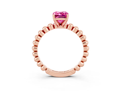 Rose gold Emerald Cut Pink Sapphire Solitaire Ring with Beaded Band and Prong Setting_3