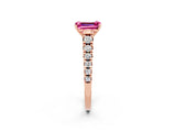 Rose gold Emerald Cut Pink Sapphire Solitaire Ring with Cathedral Setting and Pavé Band_26