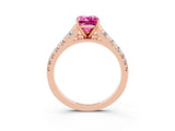 Rose gold Emerald Cut Pink Sapphire Solitaire Ring with Cathedral Setting and Pavé Band_27