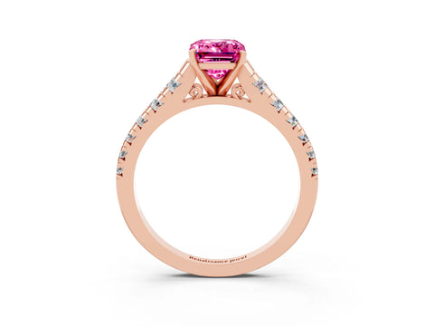 Rose gold Emerald Cut Pink Sapphire Solitaire Ring with Cathedral Setting and Pavé Band_27
