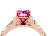 Rose gold Emerald Cut Pink Sapphire Solitaire Ring with Cathedral Setting and Pavé Band_28