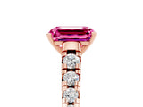 Rose gold Emerald Cut Pink Sapphire Solitaire Ring with Cathedral Setting and Pavé Band_29
