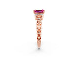 Rose gold Emerald Cut Pink Sapphire Solitaire Ring with Filigree Band and Four-Prong Setting_50