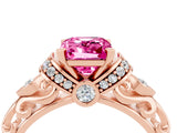 Rose gold Emerald Cut Pink Sapphire Solitaire Ring with Filigree Band and Four-Prong Setting_52
