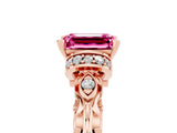 Rose gold Emerald Cut Pink Sapphire Solitaire Ring with Filigree Band and Four-Prong Setting_53