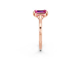Rose gold Emerald Cut Pink Sapphire Solitaire Ring with Flower Prong Setting and Classic Band_14