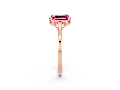 Rose gold Emerald Cut Pink Sapphire Solitaire Ring with Flower Prong Setting and Classic Band_14