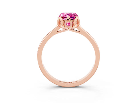 Rose gold Emerald Cut Pink Sapphire Solitaire Ring with Flower Prong Setting and Classic Band_15