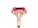 Rose gold Emerald Cut Pink Sapphire Solitaire Ring with Flower Prong Setting and Classic Band_17