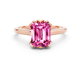 Rose gold Emerald Cut Pink Sapphire Solitaire Ring with Flower Prong Setting and Classic Band_37