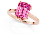 Rose gold Emerald Cut Pink Sapphire Solitaire Ring with Flower Prong Setting and Classic Band_38
