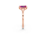 Rose gold Emerald Cut Pink Sapphire Solitaire Ring with Flower Prong Setting and Classic Band_39