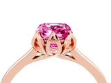 Rose gold Emerald Cut Pink Sapphire Solitaire Ring with Flower Prong Setting and Classic Band_41