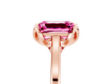 Rose gold Emerald Cut Pink Sapphire Solitaire Ring with Flower Prong Setting and Classic Band_42