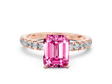 Rose gold Emerald Cut Pink Sapphire Solitaire Ring with Pavé Accents and Four-Prong Setting_24