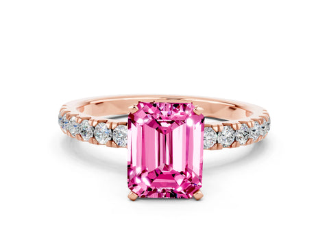 Rose gold Emerald Cut Pink Sapphire Solitaire Ring with Pavé Accents and Four-Prong Setting_24