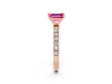 Rose gold Emerald Cut Pink Sapphire Solitaire Ring with Pavé Accents and Four-Prong Setting_26