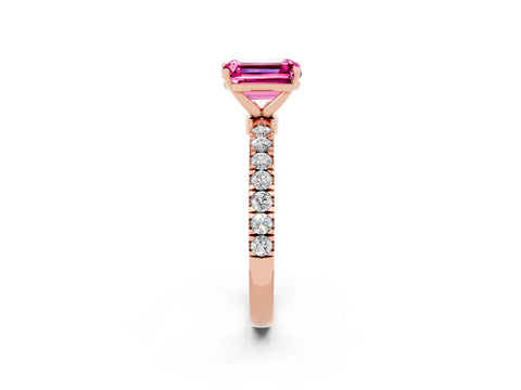 Rose gold Emerald Cut Pink Sapphire Solitaire Ring with Pavé Accents and Four-Prong Setting_26