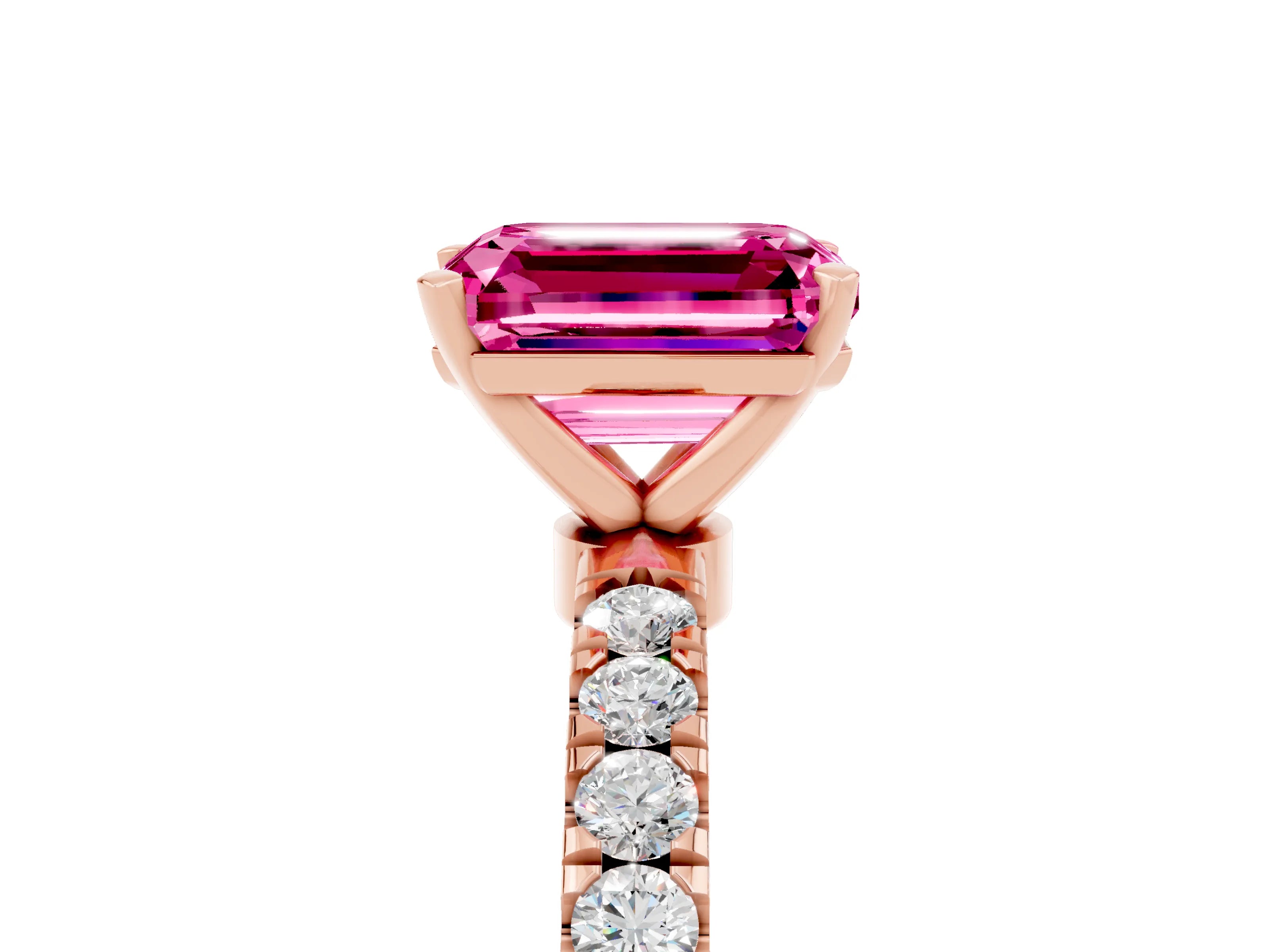 Rose gold Emerald Cut Pink Sapphire Solitaire Ring with Pavé Accents and Four-Prong Setting_29