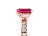 Rose gold Emerald Cut Pink Sapphire Solitaire Ring with Pavé Accents and Four-Prong Setting_29