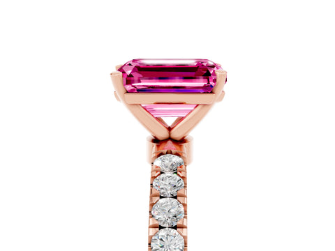 Rose gold Emerald Cut Pink Sapphire Solitaire Ring with Pavé Accents and Four-Prong Setting_29
