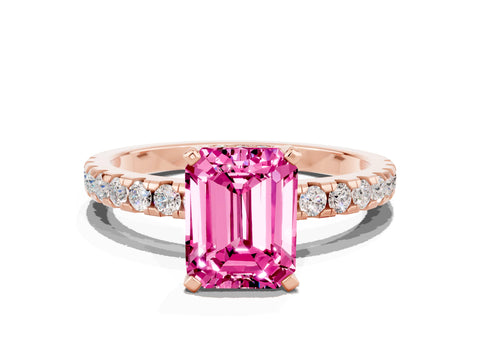 Rose gold Emerald Cut Pink Sapphire Solitaire Ring with Pavé Band and Four-Prong Setting_60