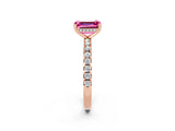 Rose gold Emerald Cut Pink Sapphire Solitaire Ring with Pavé Band and Four-Prong Setting_62