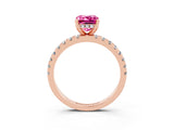 Rose gold Emerald Cut Pink Sapphire Solitaire Ring with Pavé Band and Four-Prong Setting_63