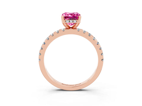 Rose gold Emerald Cut Pink Sapphire Solitaire Ring with Pavé Band and Four-Prong Setting_63