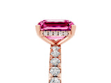 Rose gold Emerald Cut Pink Sapphire Solitaire Ring with Pavé Band and Four-Prong Setting_65