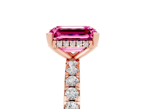 Rose gold Emerald Cut Pink Sapphire Solitaire Ring with Pavé Band and Four-Prong Setting_65