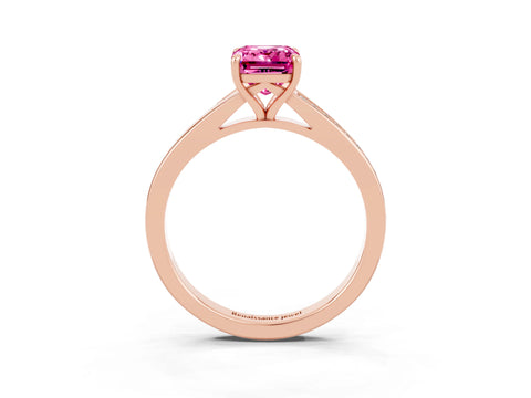 Rose gold Emerald Cut Pink Sapphire Solitaire Ring with Pavé Band and Prong Setting_27