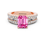 Rose gold Emerald Cut Pink Sapphire Solitaire Ring with Pavé and Channel Set Band_36
