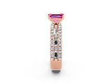 Rose gold Emerald Cut Pink Sapphire Solitaire Ring with Pavé and Channel Set Band_38