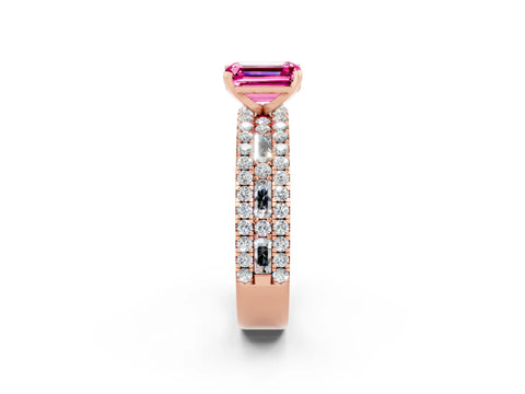 Rose gold Emerald Cut Pink Sapphire Solitaire Ring with Pavé and Channel Set Band_38
